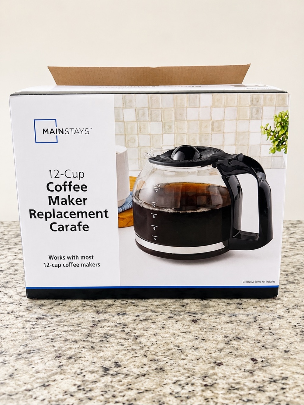 Mainstays 12 Cup Coffee Maker Replacement Carafe Glass Pot Black Handle NEW
